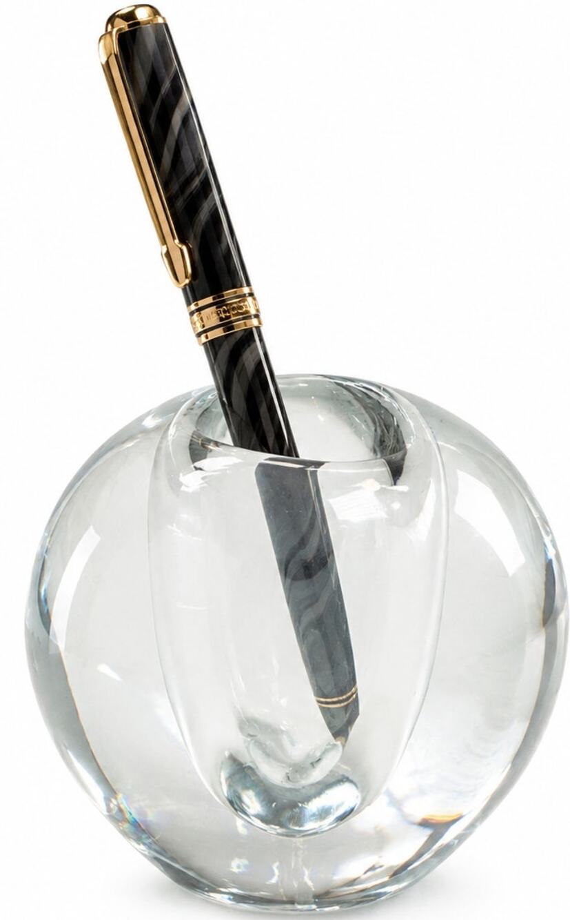 Vintage 70s Clear Glass Pen Holder Paperweight Orb Desk Decor 3.5"
